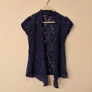 Navy blue floral lace short sleeve cover up women’s small Tracy Evan’s
